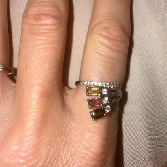 Natural Multi-Color Tourmaline Ring — Sterling Silver - Picture 6 of 6